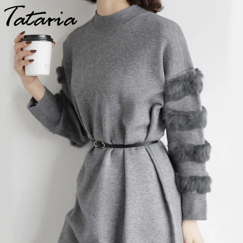Long Sweater Dress Women Loose Real Rabbit Fur Pull Femme Women Sweaters And Pullovers Knitted Sweater Dresses For Winter Long Sweater Dress Women Loose Real Rabbit Fur Pull Femme Women Sweaters And Pullovers Knitted Sweater Dresses For Winter