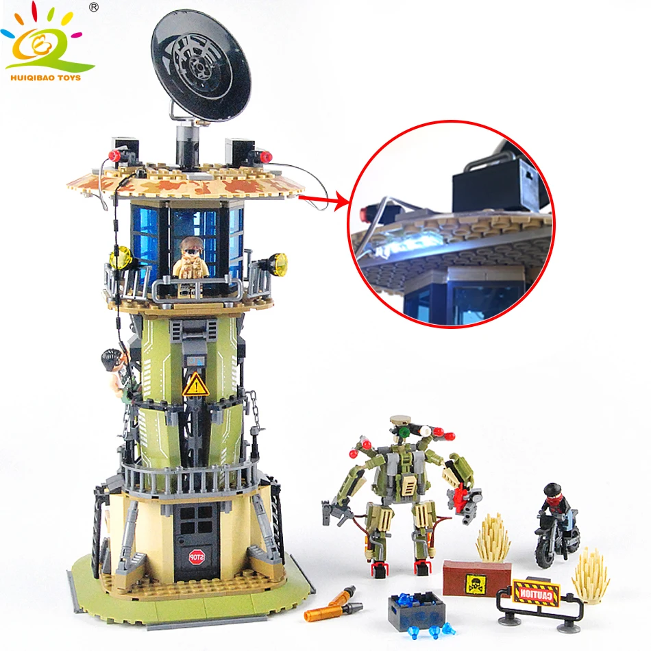 

HUIQIBAO TOYS 651pcs Military Radar tower Building Blocks Compatible Legoed Army Soldier Robot WW2 Weapon Bricks For Children