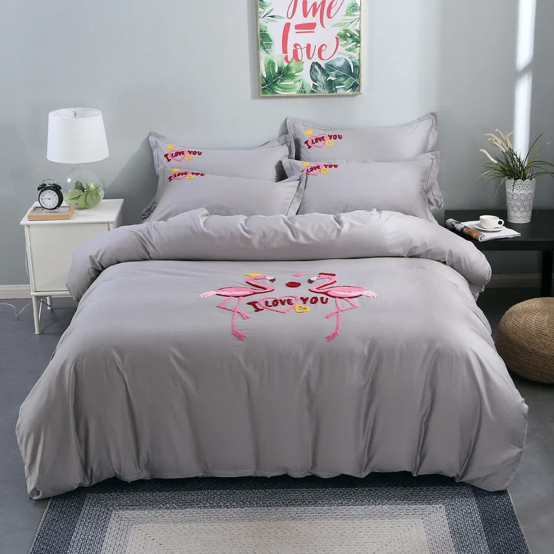 

Flamingo Multi color Duvet cover set All season 100%Cotton 4Pieces Bedding set Twin size Queen King Bed sheet/FItted sheet set