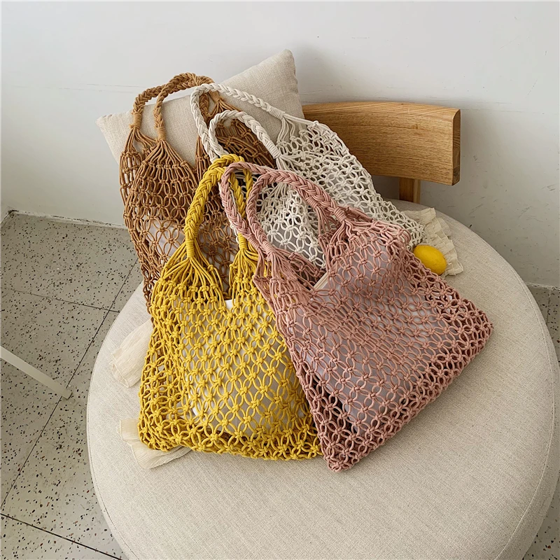 

casual large hollow straw bags rattan women shoulder bags designer rope woven female shoulder bags summer beach travel purse