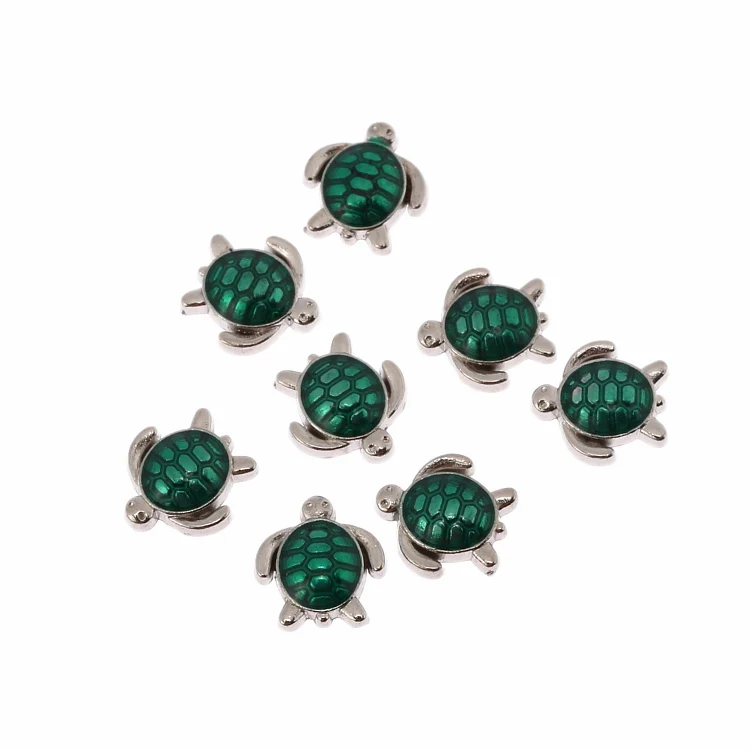 Новое поступление, китайские бусины из эмалированного сплава, Очаровательные Подвески в виде морской черепахи, Плавающие Подвески для медальонов 9x8 мм, 10 шт - Окраска металла: green