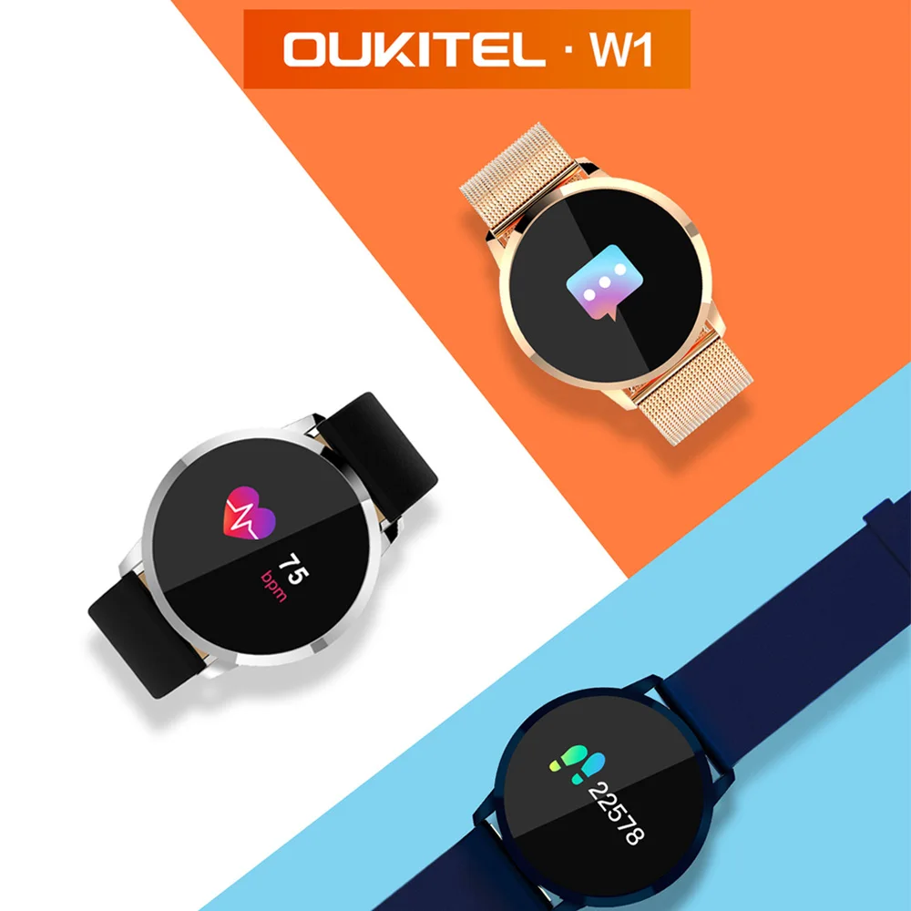 

OUKITEL W1 Smart Watch IP67 Waterproof Blood Pressure Heart Rate Monitor Funny Game 0.95" Touch Screen Long-Standby SmartWatch