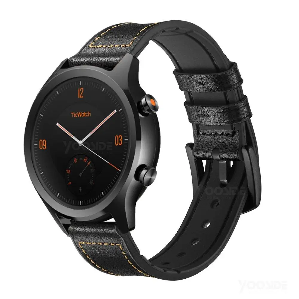TicWatch C2 браслет 20 мм быстросъемный из натуральной кожи Силиконовый ремешок для часов TicWatch C2 оникс/платина, TicWatch2/E
