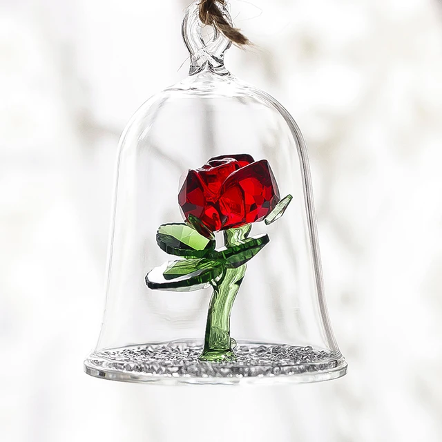 H D Crystal Beauty And The Beast Enchanted Red Rose Gl Sculpture H D Crystal Beauty And The Beast Enchanted Red Rose Gl Sculpture In Dome Flower Figurine