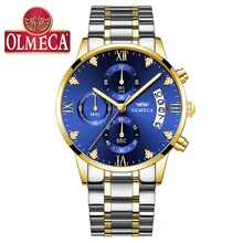 OLMECA мужские деловые часы Топ бренд класса люкс часы с хронографом полностью стальные синие золотые повседневные кварцевые часы Relogio Masculino
