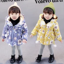 Детские цветочный узор с крышкой-шеи хлопчатобумажное пальто