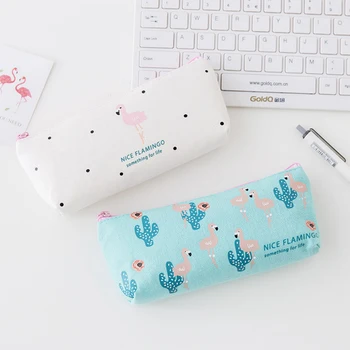 

12Pcs/lot New Flamingos Cactus Pencil Case Canvas School Supplies Gifts School Office Stationery