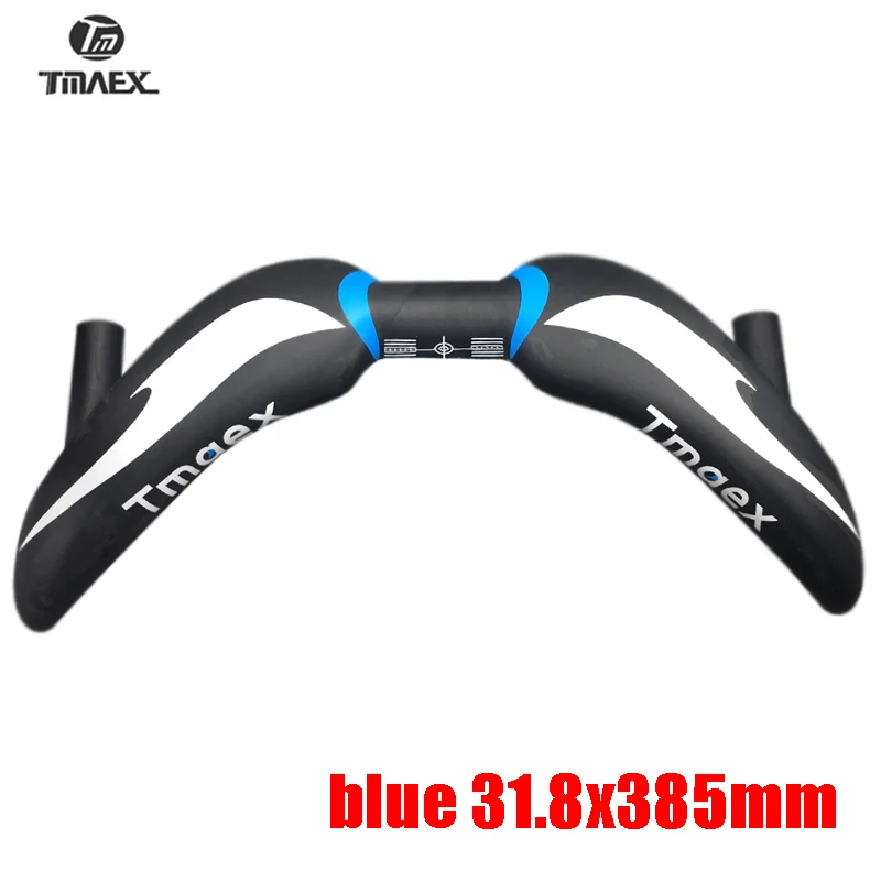 TMAEX синий матовый гоночный полный карбоновый гнутый корпус руля дорожный спринтер откидной руль UD матовое покрытие 31,8 мм* 375/385 мм Ультра легкий - Цвет: blue logo 385mm