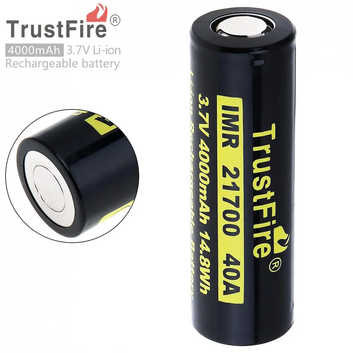 

TrustFire 21700 Battery 3.7V 40A 4000mAh 14.8W Li-ion Rechargeable Battery with Safety Relief Valve for Electric Tool Headlamp