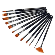 12 Pcs Black Pro Paint Nylon Hair Brushes Set for Artist Watercolor Oil Acrylic AIYS
