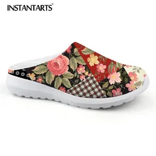 Sandalias instantáneas para mujer, estilo Vintage, con rosas, flores, playa, malla de aire, informales, para casa, zapatillas planas, zapatos de verano para mujer