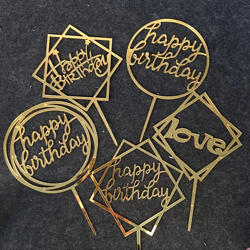 

4pcs/sse Acrylic gold black love cake topper holiday Party Cute birthday decorations paper bunting Holiday supplies kawaii