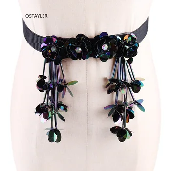 

2019 New Slim Corset Belt Elastic Waist Band For Women Flower Fringe Caestus Strap Ladies Rhinestone Belts For Dress Decoration