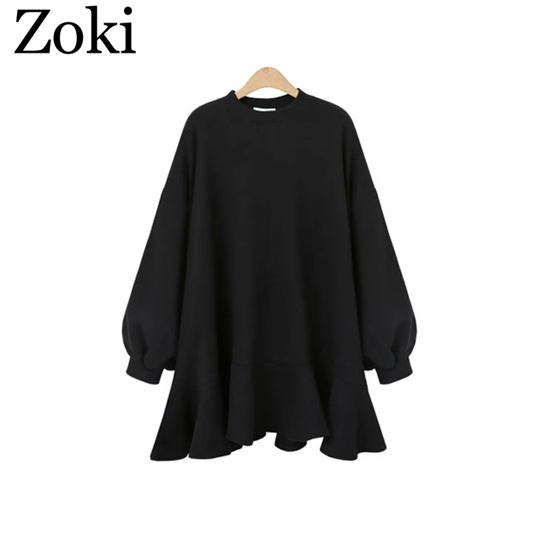 

Zoki Plus Size 4XL Autumn Women Long Hoodies Fashion Long Sleeve Ruffles Sweatshirt Winter Harajuku O-neck Pullover Streetwear
