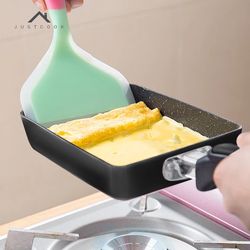 Tanie Justcook 13x18CM patelnia Tamagoyaki omlet czarny non stick Pan do smażenia jajek Pan naleśnik garnek kuchenny używać tylko do kuchenka gazowa