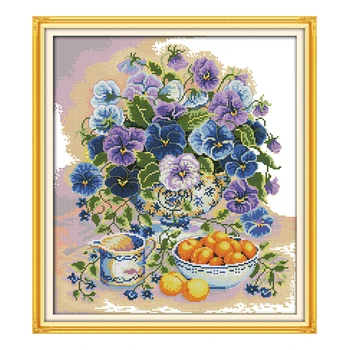 

JoySunday chinese cross stitch Flowers and fruit flower vase DMC14CT11CTcotton needlework livingroom restaurant hotel painting