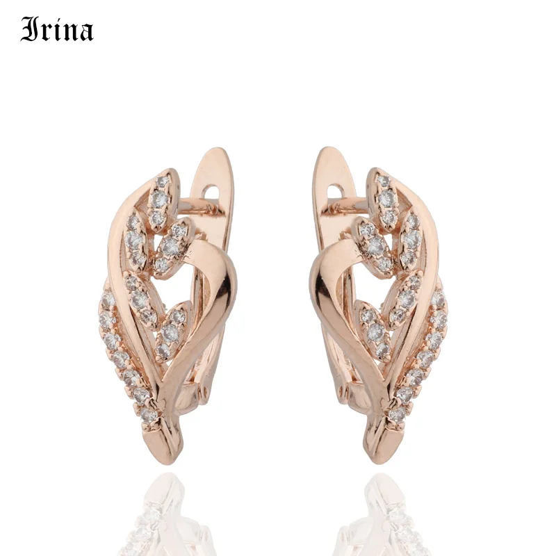 Irina Trendy Geometric Zircon Earring 585 Rose Gold Color Korean Earrings AAA Cubic Zirconia Drop Earrings for Women Lovely Gift - Окраска металла: Покрытие из розового золота