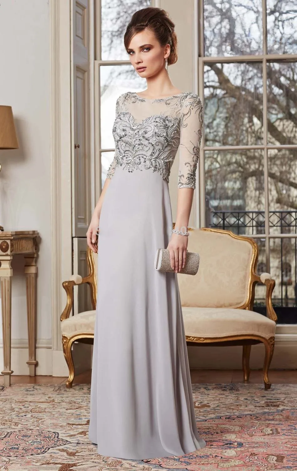 2017 Custom Mother Of The Bride Dresses A line High Collar Half Sleeves