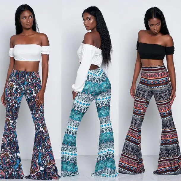 2018 boho расклешенные брюки формальные женские с эластичной резинкой на талии в