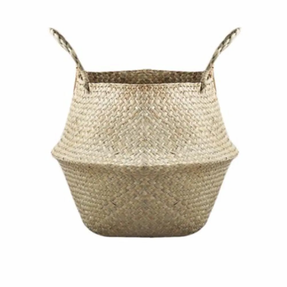 

Storage Basket Rattan Straw Basket Wicker Seagrasss Folding Laundry Flower Vase Flower Pot Home Garden Hanging Basket Wedding