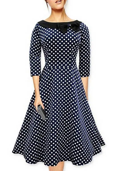 round neck polka dot skater dress