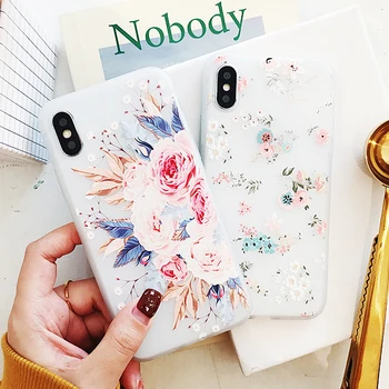 

3D Relief Floral Phone Case For iPhone 6s 7 XS Max Case Girly Silicon Cover For iPhone 6 S 7 8 Plus 5 5s se XR Cases wholesale