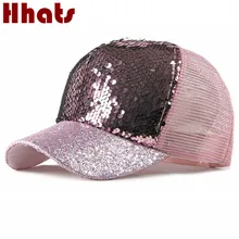 Модная блестящая женская кепка, регулируемая сетчатая Кепка-бейсболка с пайетками, дышащая женская летняя бейсболка с солнцезащитным козырьком шляпа с козырьком и застежкой сзади