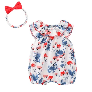 

2pcs Newborn Baby Girls Summer Thin Short Sleeved Body Suit 2019 New Brand Infant Baby Printed Flower Jumpsuit Girls Cute Roupa
