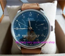 43mm PARNIS Blue dial power reserve Automatic Self-Wind Mechanical movement men’s watch butterfly Leather Starps zdgd30a
