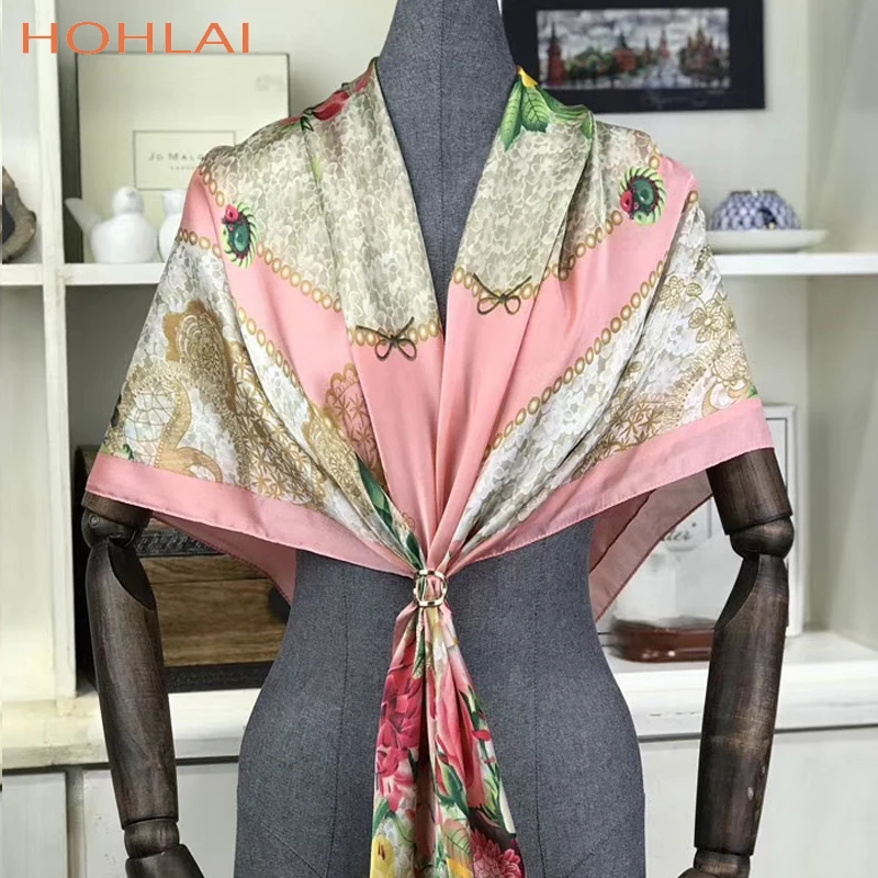 Женский Элегантный квадратный шелковый шарф модная шаль из полиэстера розового