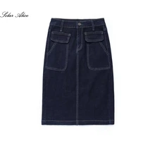 Новые женские весенне-летние джинсы Офисная женская Юбка До Колена джинсовая черная синяя юбка плюс размер 26-40