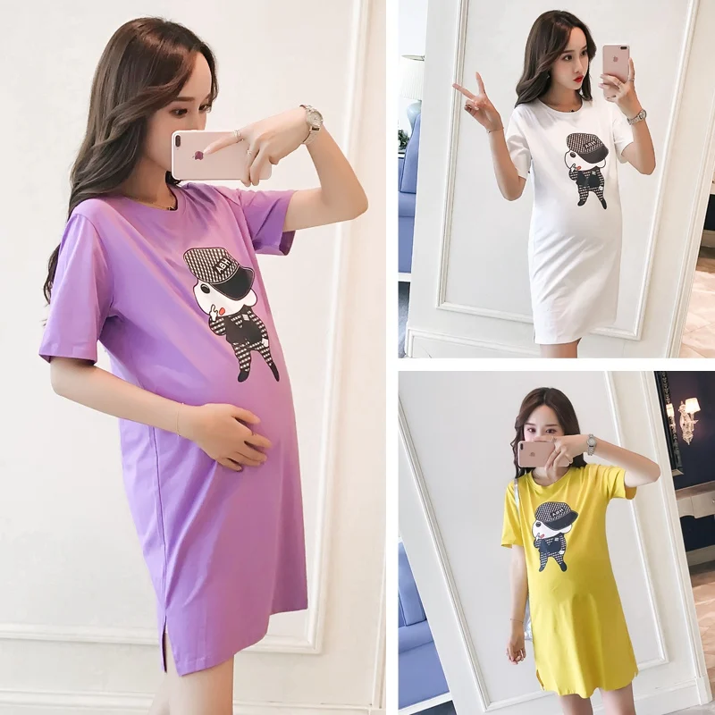 Одежда для беременных летняя новая хлопковая футболка с короткими рукавами и рисунком для беременных женщин Корейское модное платье для беременных