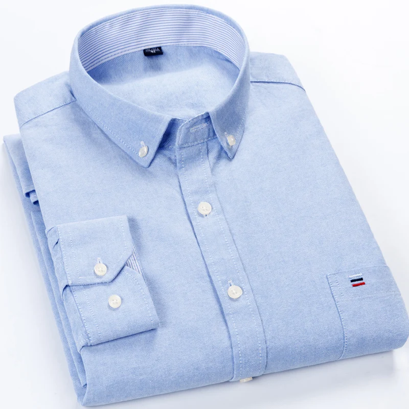 

2019 Mens Long Sleeve Solid Oxford Dress Shirt Male Casual plus size100% cotton solid color men spring casual oxford dress shirt