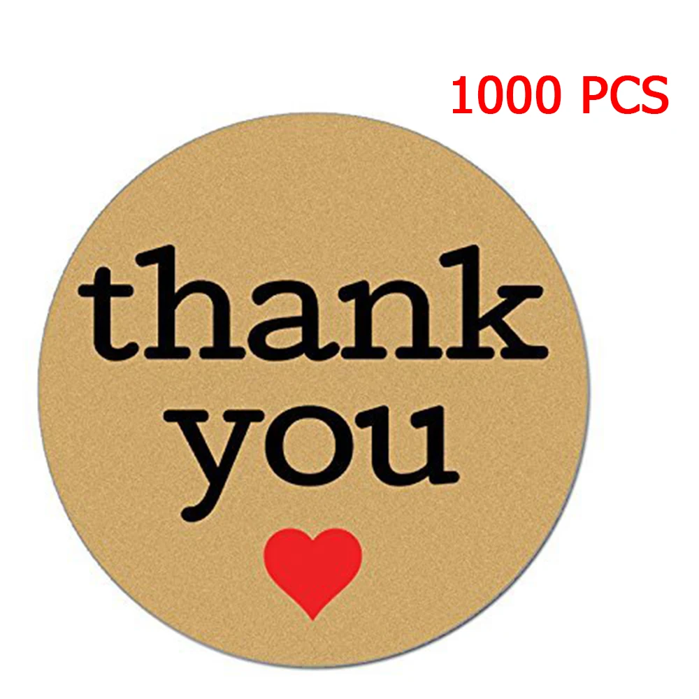 Natural Kraft Paper Thank You Sticker Labels with Red Heart 1 Inch