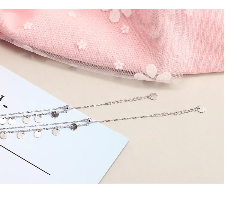 Корейские 925 пробы серебряные женские двойные цепи браслеты с кисточкой для женщин студенток девочек дети круг ювелирные изделия браслет подарок