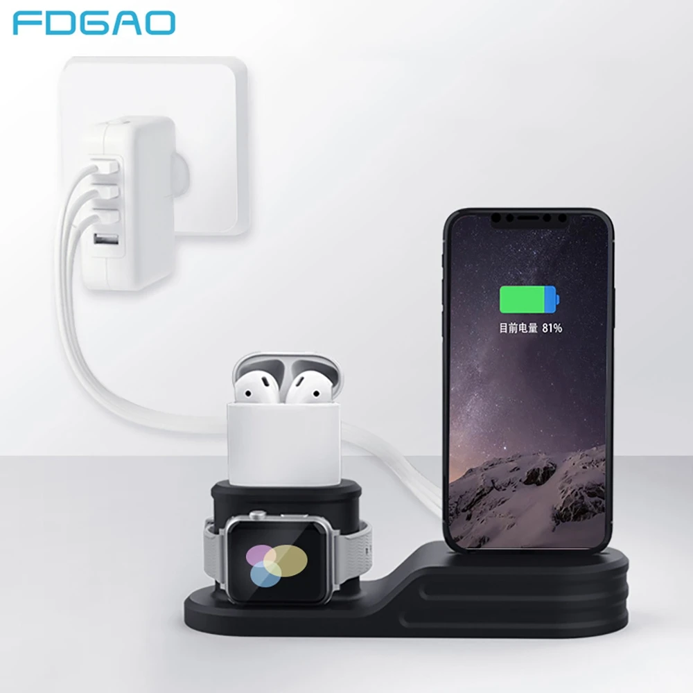 

FDGAO 3 in 1 Charging Dock Station Holder For Apple Watch 4 3 2 Airpods 10W Fast Qi Wireless Charger Stand For iPhone XS XR X 8