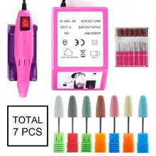 Cuspidal Head 7 цветной каучук и карбид кремния ногтей буфера 20000 ОБ/мин Электрический Маникюр машина для ногтей Аксессуары Инструмент ЕС вилка