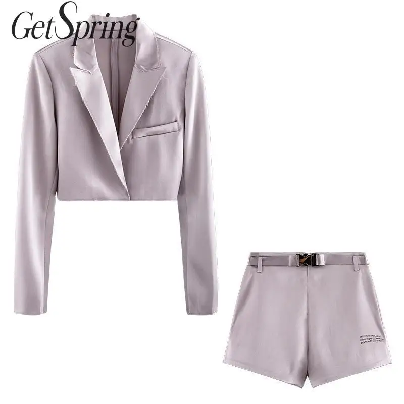 

GETSPRING Women Set Letter Printing Short Blazer Coat With High Waist Women's Short Two Piece Sets Women Summer Clothes 2019 New