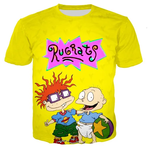 Детские футболки с объемным рисунком футболка для маленьких мальчиков с принтом аниме ругратов летние футболки для девочек, детская одежда kawaii/топы, рубашка с коллажем