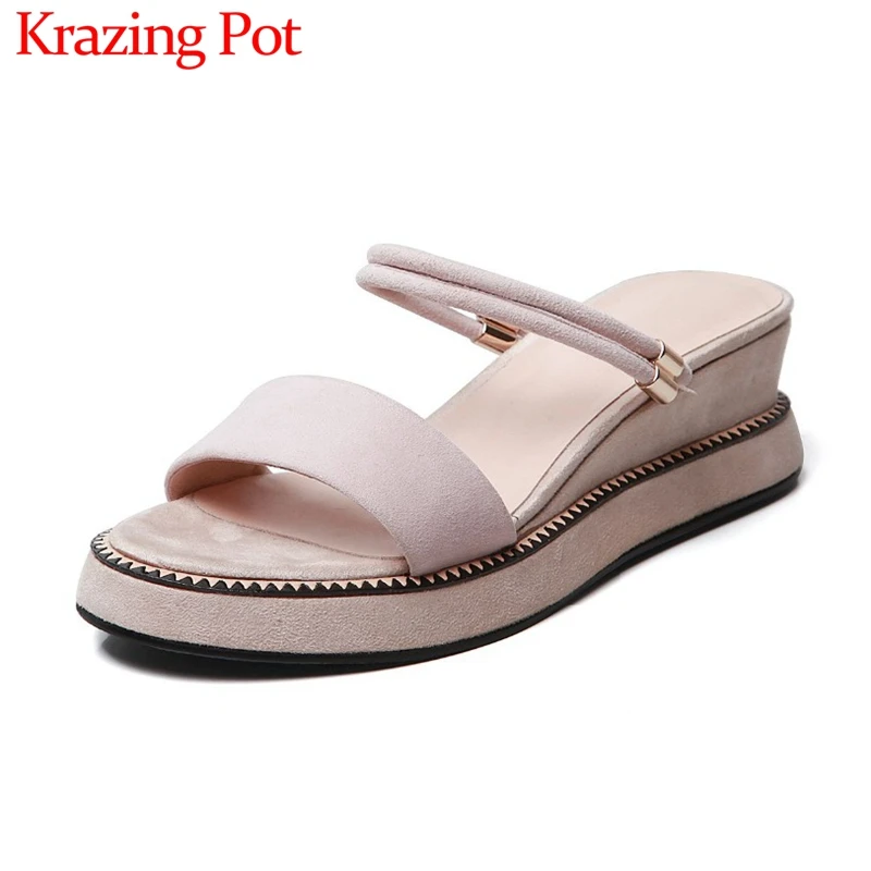 

Krazing Pot fairy concise princess style genuine leather slip on mules peep round toe dating party summer elegant sandals L64