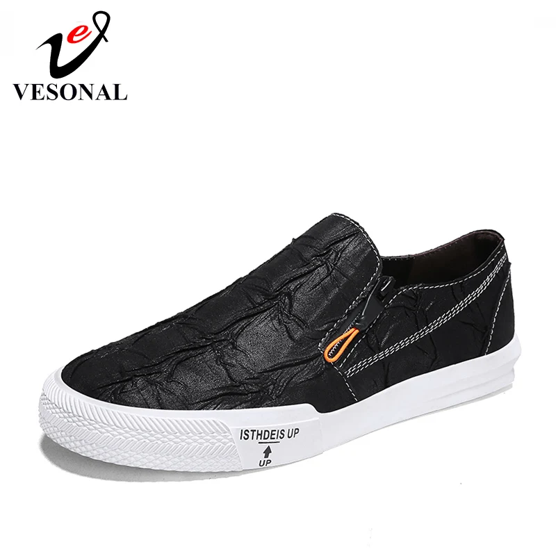 

VESONAL 2019 Summer Zipper leather Loafers Sneakers For Men Shoes Moccasins Male Footwear Walking comfortable Slip-On Driving