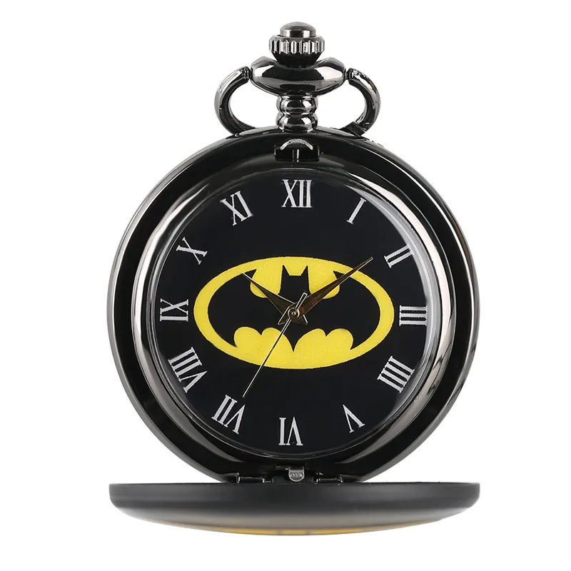 Fashion Batman Theme Quartz Kids Pocket Watch Necklace Chain Causal Cool Men Black Pendant Full Hunter 2