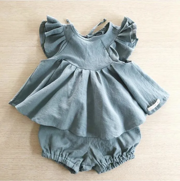 Ins/ г.; летние комплекты одежды для маленьких девочек в европейском и американском стиле; блузка принцессы с оборками для маленьких девочек+ шорты; Модная одежда - Цвет: green