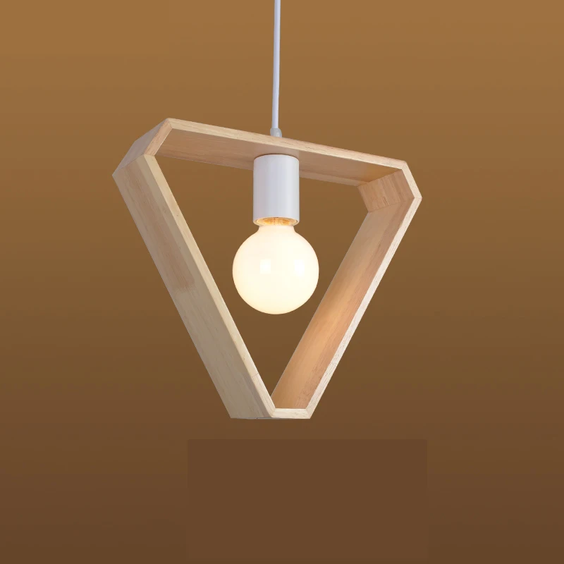 Nordic Wooden Pendant Lights Triangle Square Hexagon Geometry Drop Lighting Oak Wood Pendant Lamp Interior Design Home Lights (3)