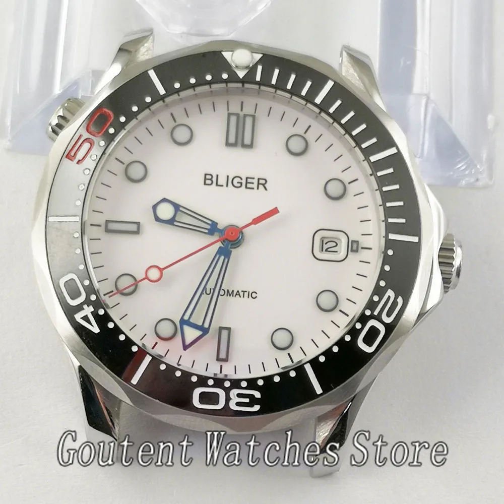 

New 41mm bliger luminous sapphire crystal white dial automatic mens watch