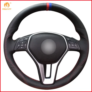 

MEWANT Black Leather Steering Wheel Cover for Mercedes Benz A-Class 2013-2015 B-Class 2011-2014 CLA-Class 2013 2014 C-Class 2013