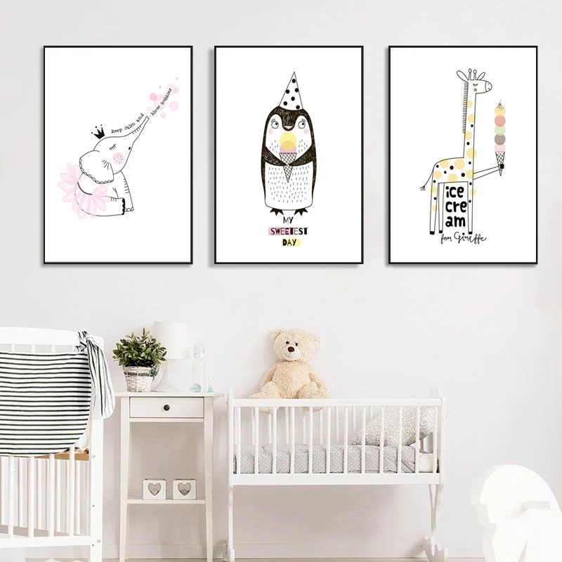 Estilo-n-rdico-Quarto-Dos-Mi-dos-Decora-o-Sorvete-Cartazes-E-C-pias-Girafa-Rosa