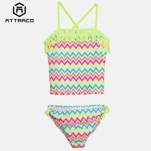 Купальный костюм attro для девочек, Раздельный купальник, танкини в полоску с рюшами, милое детское бикини с регулируемыми бретельками, пляжная одежда, распродажа