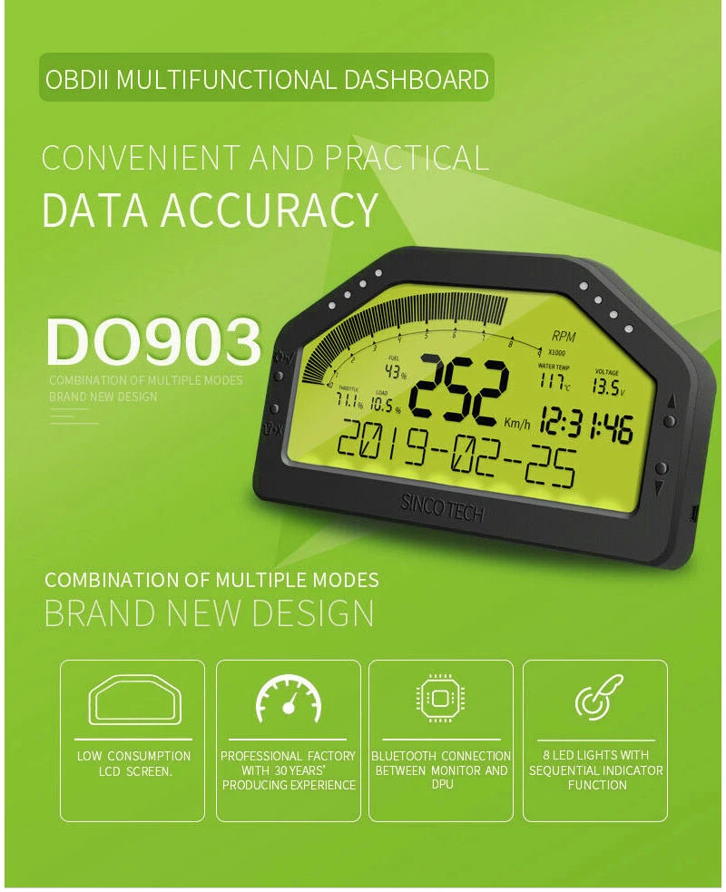 DO903 Универсальный Автомобильный дисплей приборной панели OBD2 цифровой датчик комплект ЖК-экран многофункциональный Калибр датчик комплект