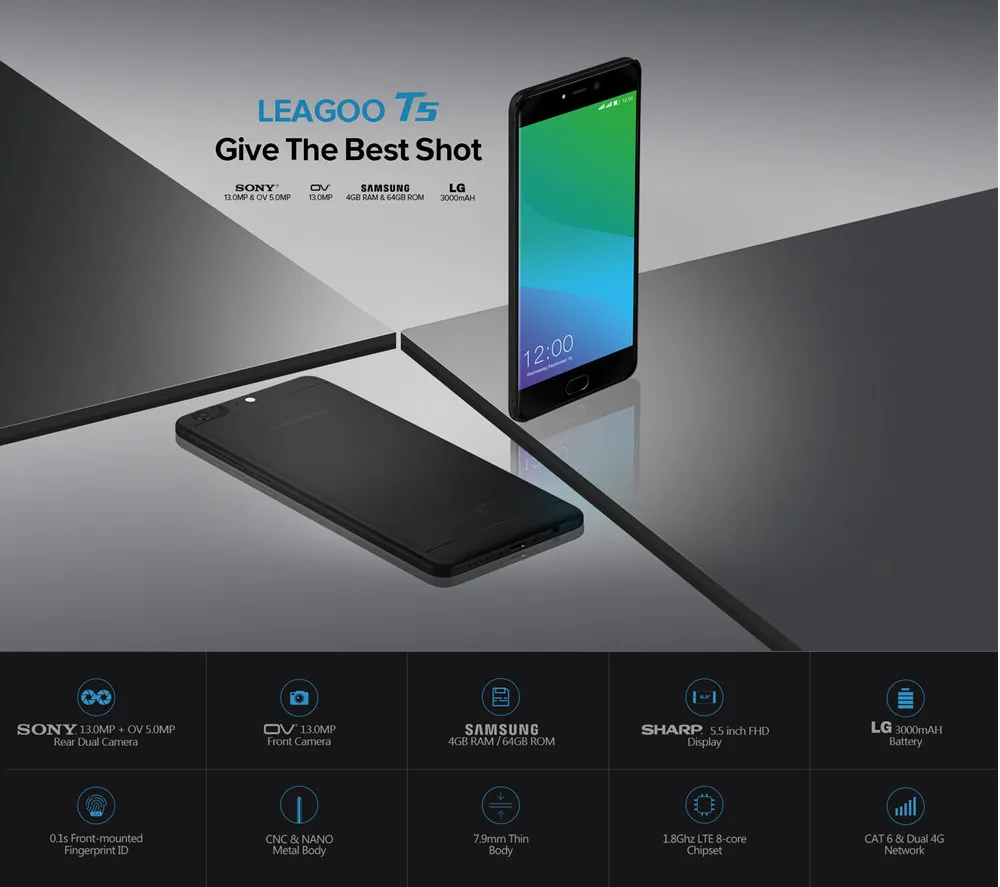 Leagoo T5 MTK6750T Восьмиядерный 4 Гб+ 64 Гб 13 МП+ 13 МП+ 5 МП 4G смартфон 5,5 дюймов S.14